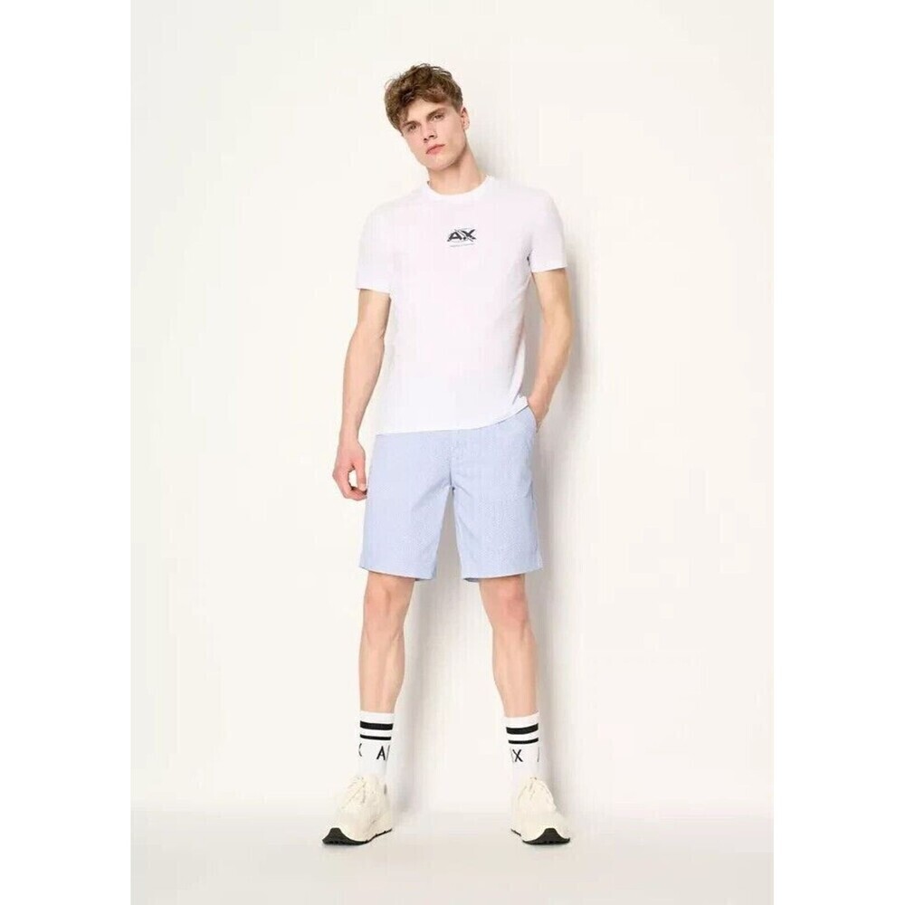 AX Armani Exchange Mens Geo-Print Twill Shorts Stretch Cotton White Geo Size 38